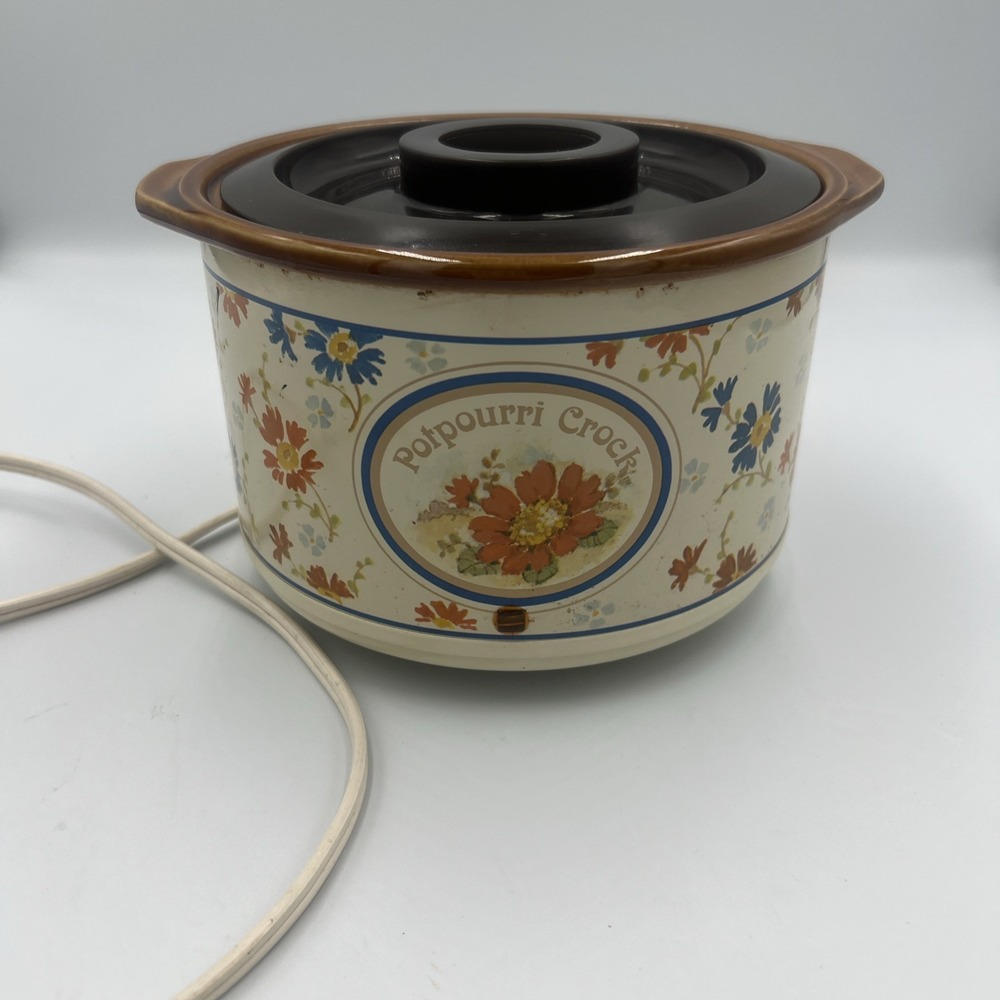 Vintage Rival Potpourri Crock Pot Model 3207 Floral Design Scent Warmer TESTED